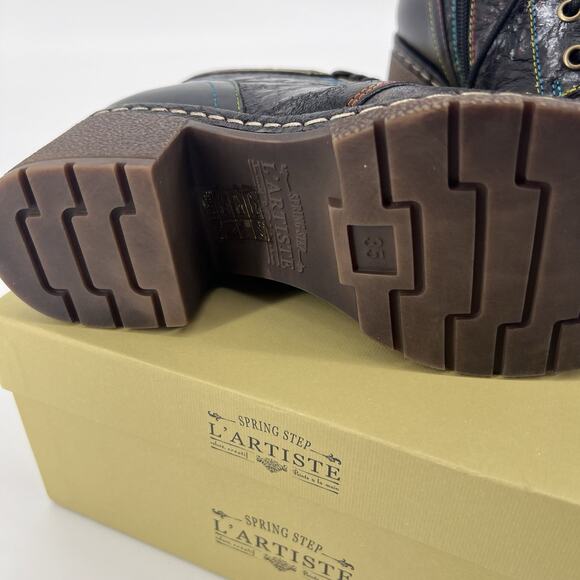 Spring Step By L'Artiste Leather Lace-Up Boots Black Sz 35 - Picture 5 of 6